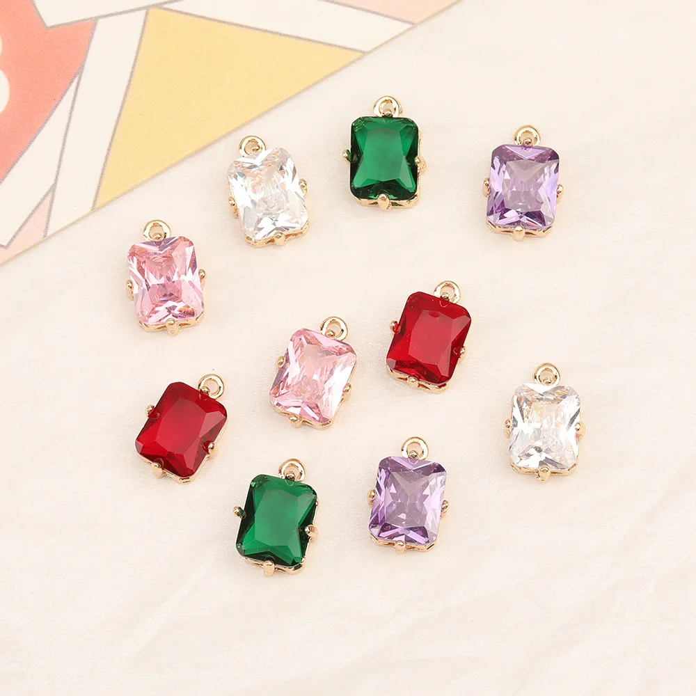 10pcs/ Bag18K Golden Brass and Zircon Rectangular Charm Pendant DIY Jewelry Making Supplies Women's Necklace Earring Accessories