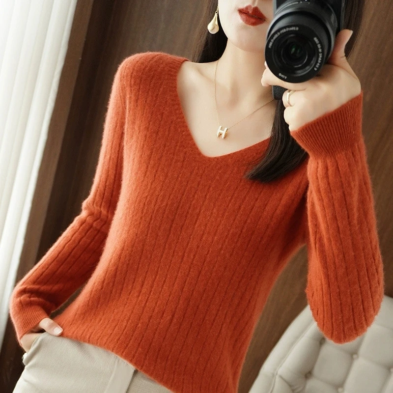 Basic Slim Vคอเสื้อกันหนาวผู้หญิงฤดูใบไม้ร่วงฤดูหนาว 2025 นุ่มเสื้อถักผู้หญิงWarm Pulloverเสื้อกันหนาวผู้หญิง