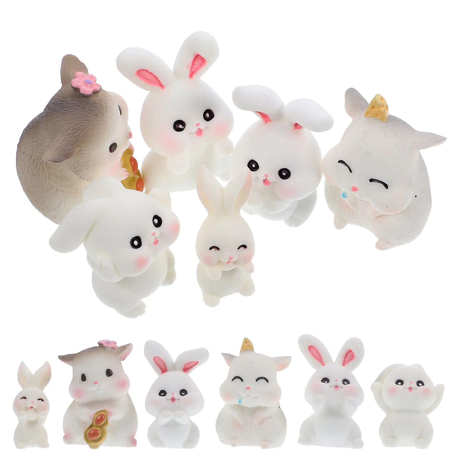 12 Stück Hasenform Miniatur-Kaninchen-Ornament, Kunstharz, Basteln für Garten, drinnen und draußen, Mini-Landschaft, kleine Kaninchen-Statue, Dekoration