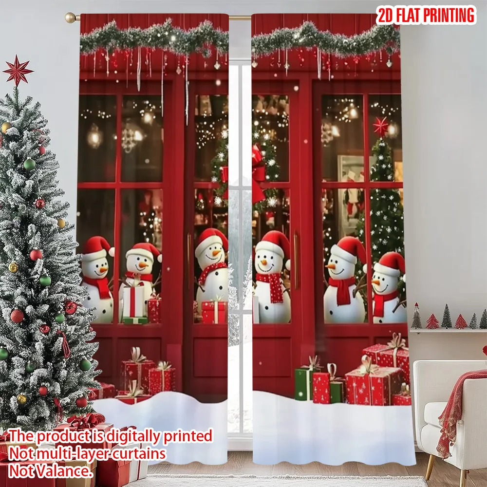 

2pcs 2D flat printing Merry Christmas Popular Window Drapes Christmas Red Machine Washable Fabric Without Electricity Spring