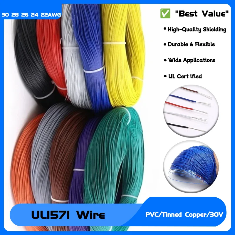 

PVC Insulated Tin-plated Copper Environmental LED Line DIY Cord UL1571 Electronic Copper Wire 32 30 28 26 24 22 20 18 16AWG