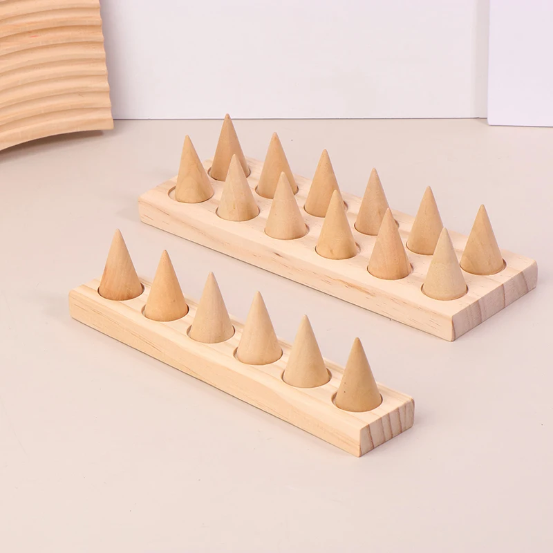 6/12Bits Ring Organizer Wood Cone Ring Display Stand Finger Rings Holder Watch Bangle Storage Tray Jewelry Showcase Holder