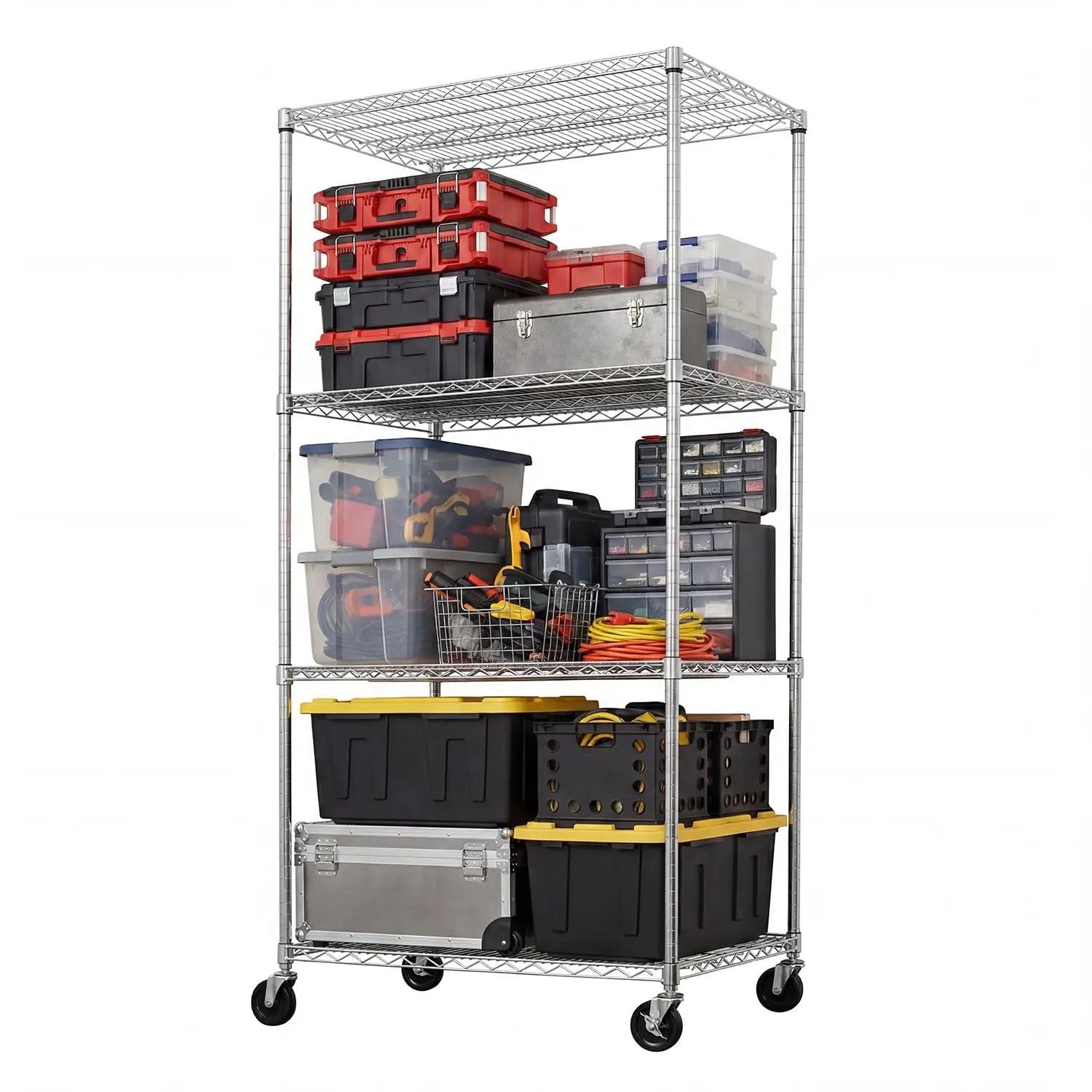 4-Tier Heavy Duty Steel Wire Storage Rack w/Wheels 36"x24"x72", Customized