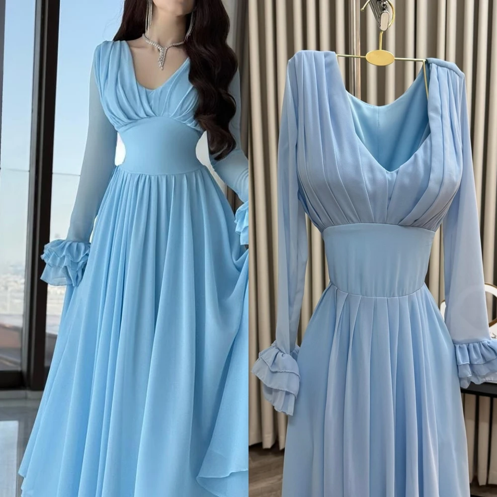 تخصيص ألف خط الخامس الرقبة طويلة الأكمام أنيقة مساء اللباس الرسمي حساسة المشاهير أثواب أزياء عالية الجودة حزب اللباس