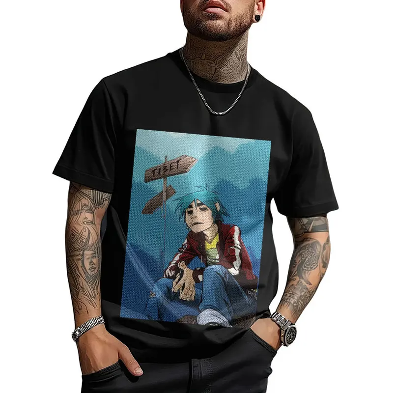 Gorillaz Virtual Rock Band Graphic T‑shirt Unisex Vintage Y2K Tee Hip Hop Streetwear 0824 Casual Cotton Tops S-6XL Fan Gift