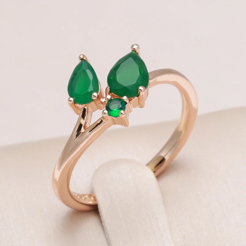 Kinel Fashion Vintage Women Ring 585 Rose Gold With Green Natural Zircon Simple Leaf Rings Party Fine Wedding Jewelry 2022 New