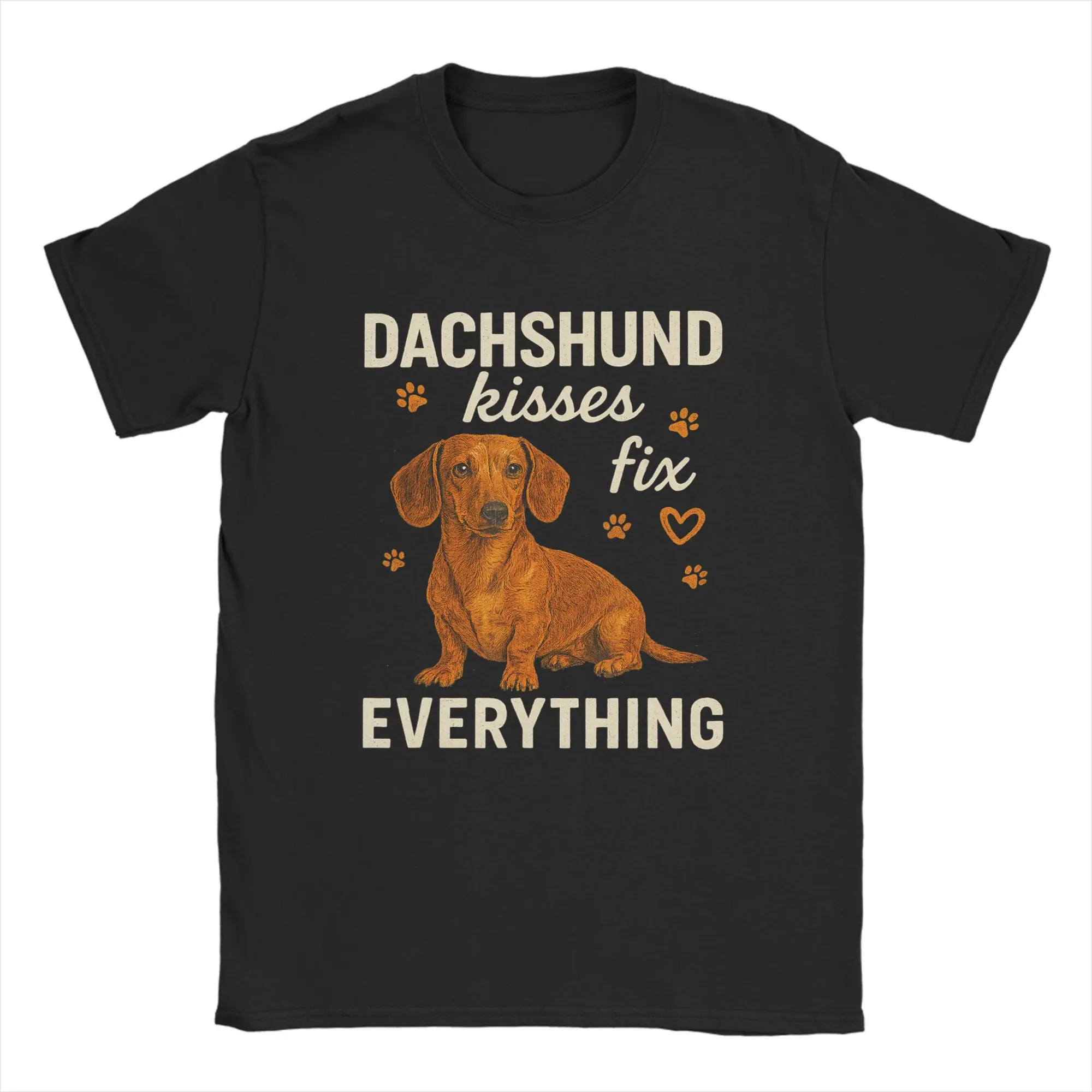 Men Dachshund Kiss Fix Everything T Shirt  Pure Cotton Clothes Funny Short Sleeve Round Neck Tees Unique T-Shirt