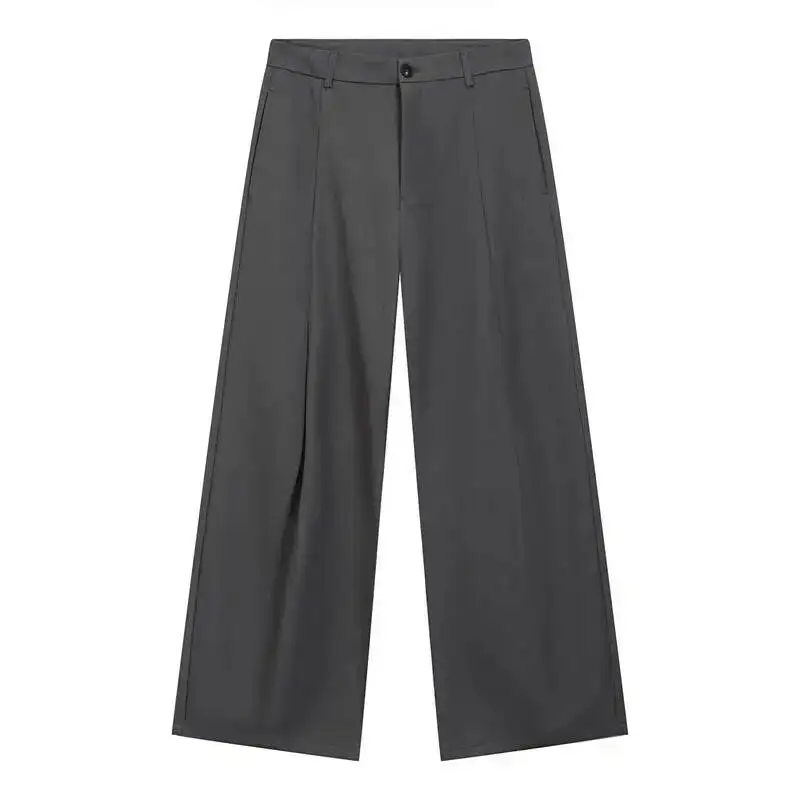 Men's Casual Suit Pants Old Money Style Solid Color Simple Draped Pleated Design Floor Length Casual Loose Trousers CDF56
