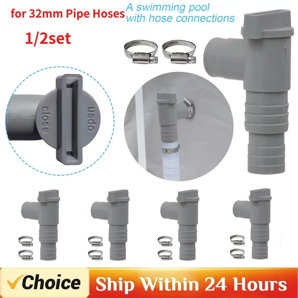 

1/2SET PVC Pool Filter Pump Adapter for 32mm Pipe Hoses Connector Part Pool On/Off Plunger Valve Leak Proof Replacement Outdoor