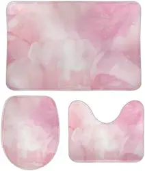 3 Pieces Bath Mats,Bathroom Rug Set of 3,Include Pink Watercolor Purple Marble Bath Rug +Contour Mat+Lid Cover for Bathroom