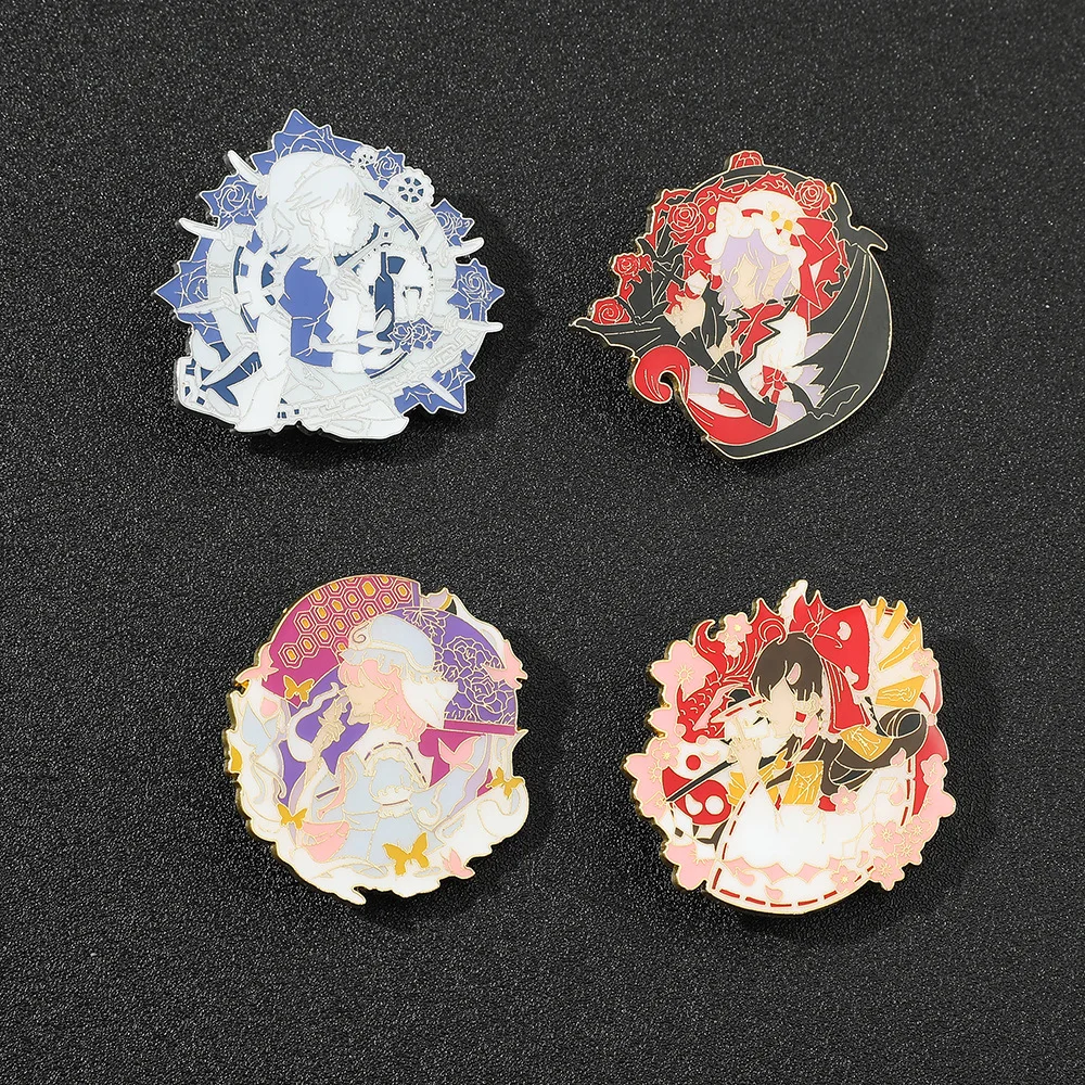 Anime Touhou Project Hakurei Reimu Izayoi Sakuya Saigyouji Yuyuko Cosplay Props Metal Badge Pin Alloy Brooch Accessories