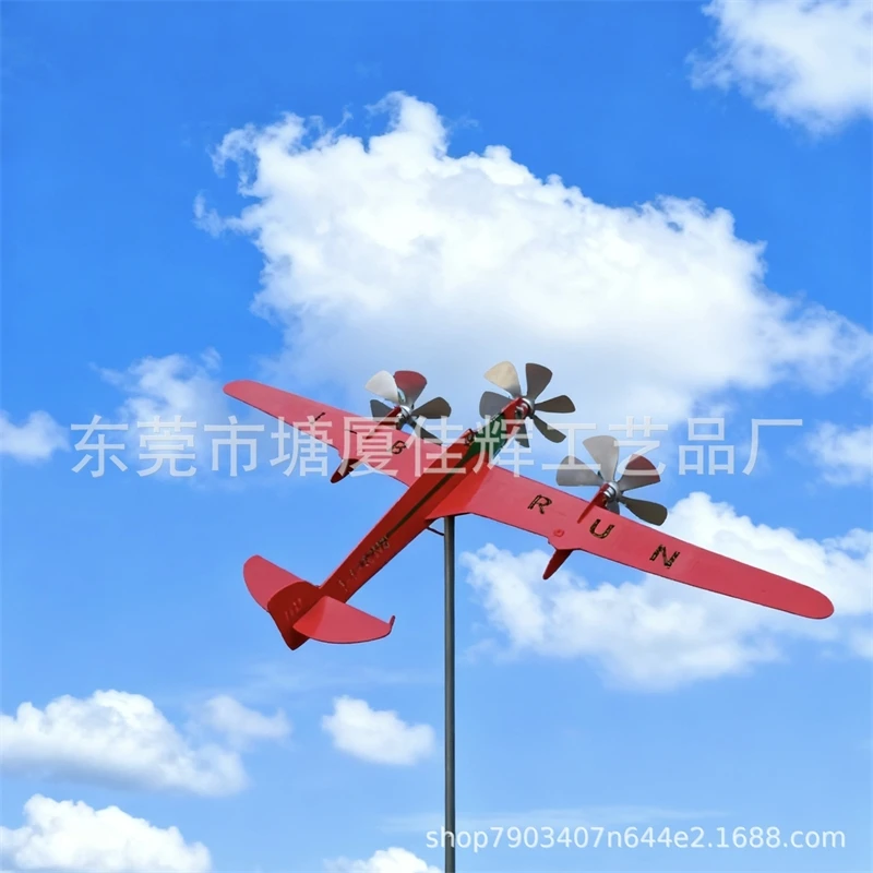 Metal Airplane Wind Spinner Garden Windmill 360 Rotating Iron Wind Vane Outdoor Lawn Yard Courtyard Durable Garden Decor
