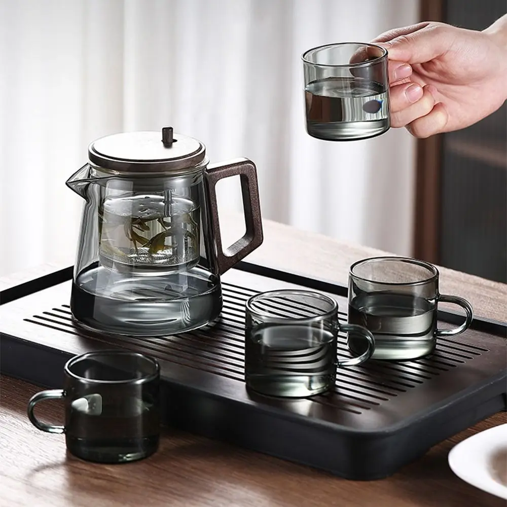 

Creative Tea separation Glass Teapot 650ML Large Capacity Lazy Kungfu Drip Teapot Transparent with Wooden Handle