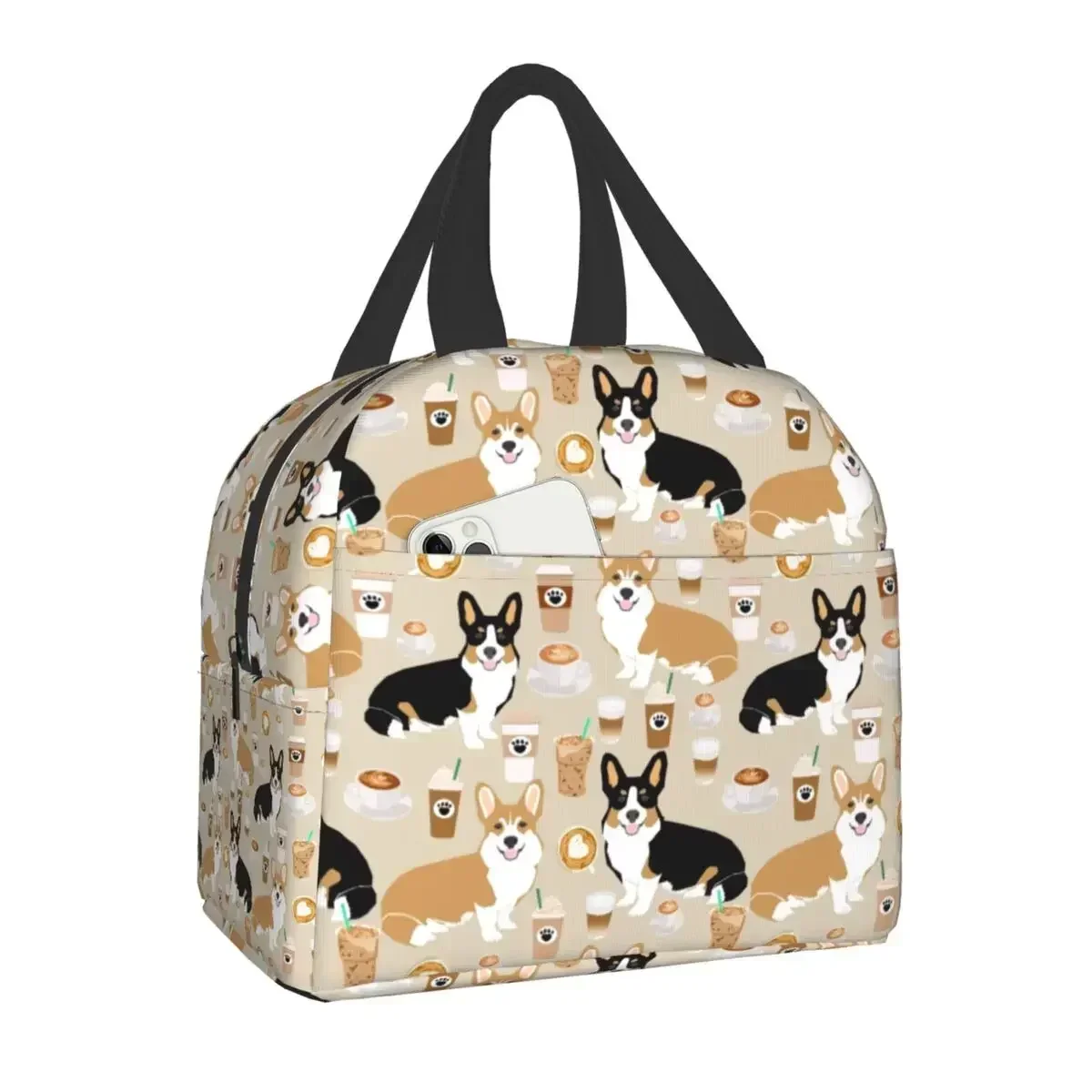 

Coffee Welsh Corgis Dog Insulated Lunch Tote Bag for Women Resuable Cooler Thermal Bento Box For Kids School Children Lunch Box