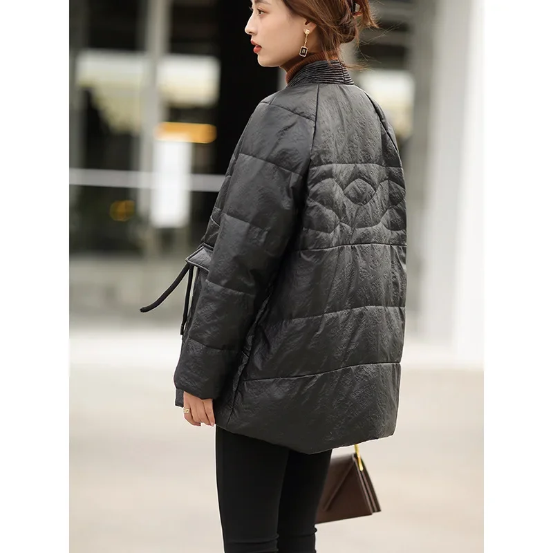 Echt lederjacke Frauen koreanische Frau Kleidung lose Puffer Jacken Mode Echt leder Daunen mäntel Knopf Doudoune Femme