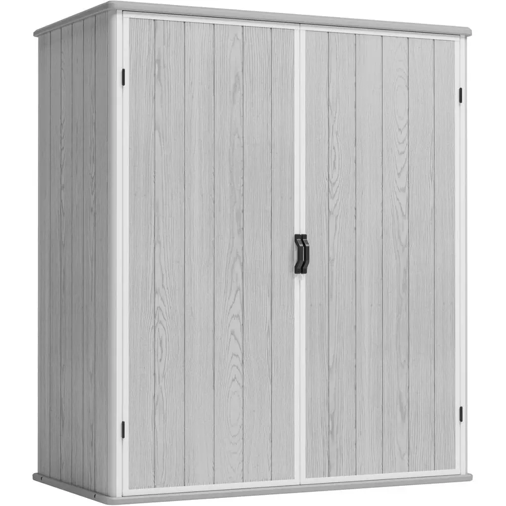 

Всепогодный садовый сарай 5x3 из полимерного композита с полом, запираемой дверью и простой сборкой для улицы, сада, двора, патио - светло-серый