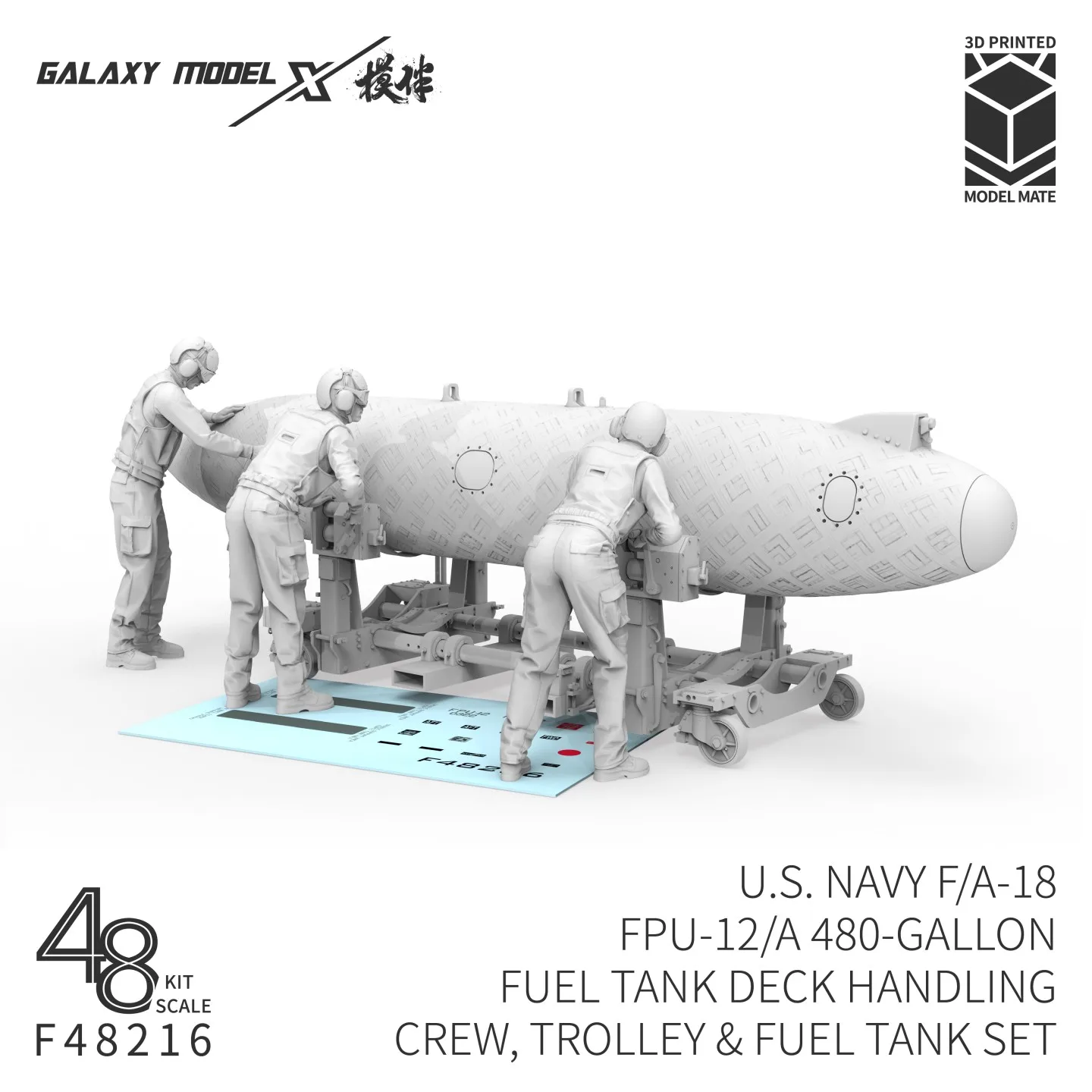Galaxy F48216 1/48 US Navy F/A-18 FPU-12/A 480-Gallon Fuel Tank Deck Handling Crew Trolley & Fuel Tank Set 3D Resin Diorama
