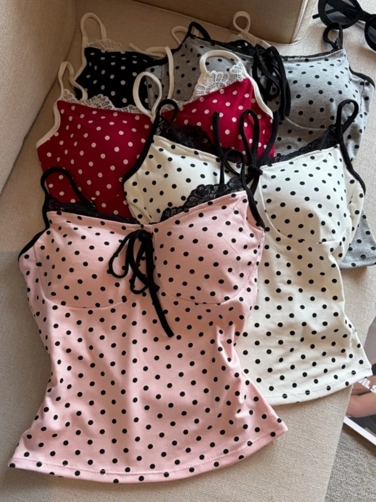

Sweet Style Lace Splice Polka Dot Strap Vest Sexy Knot Beautiful Back Bra Top Korean Version Standard Str...