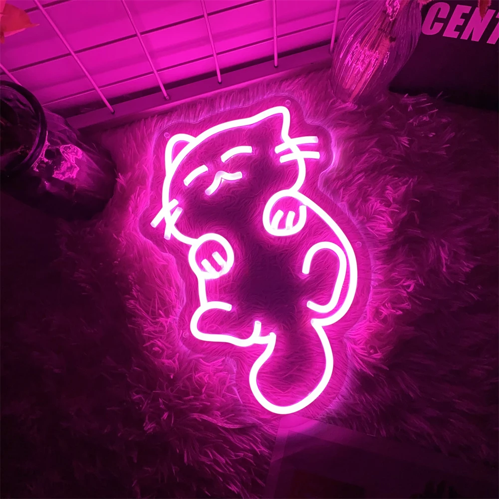 

Lying Sleeping Cute Lovely Cat Kitty Kitten Neon Sign Custom LED Light Birthday Gift For Kids Bedroom Bed Wall Decor Light Pet