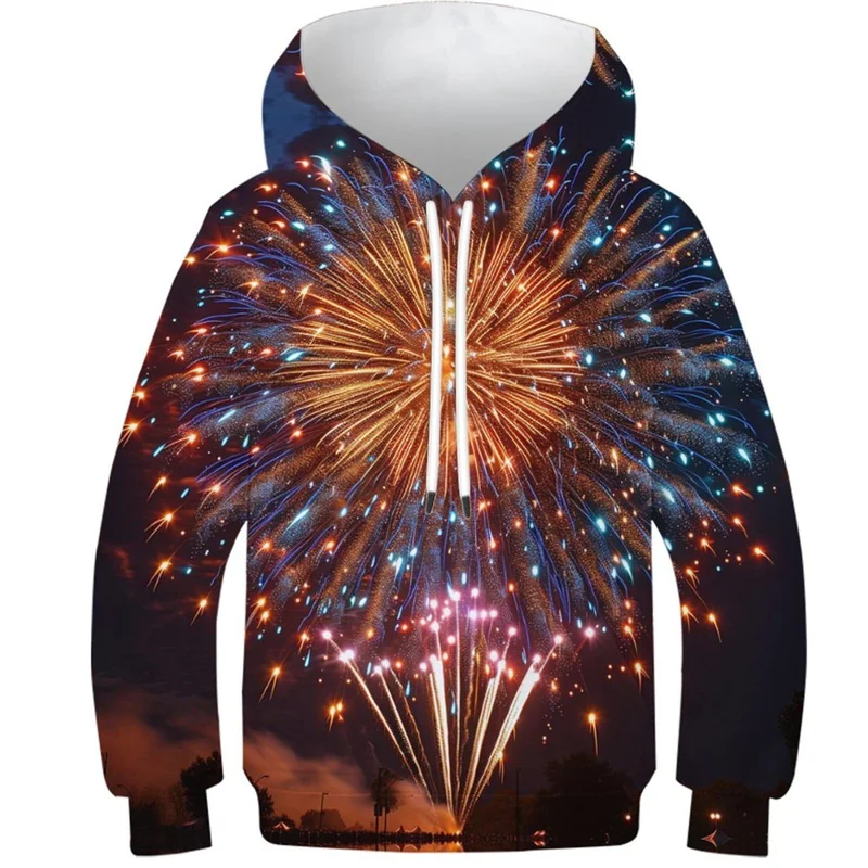 New Year Fireworks Pattern Hoodie For Men Guitar Koi 3D Printed Long Sleeve Casual Pullover Street Tops Hoodies Loose Sweatshirt