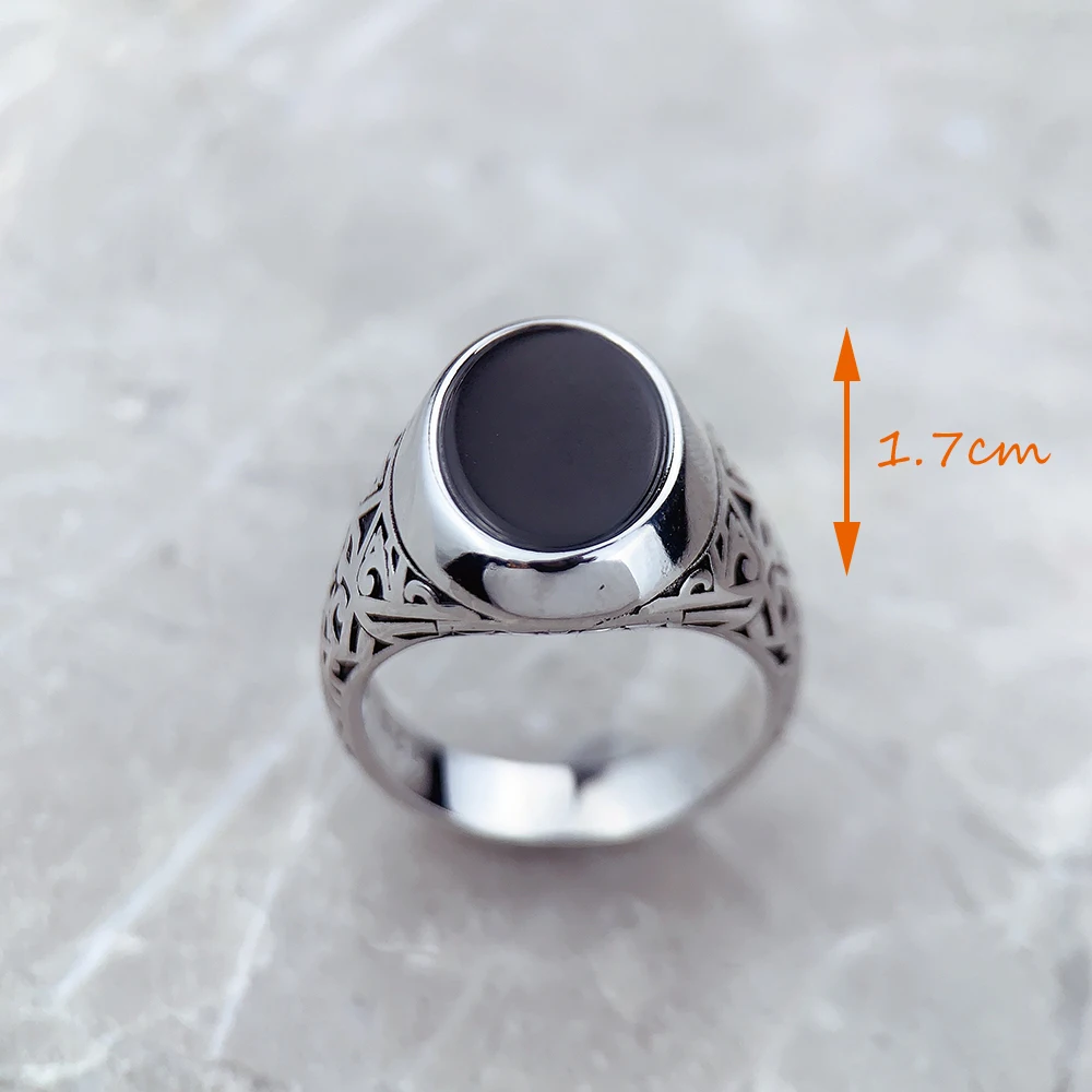 Black Oval Signet Ring Europe Style Fine Jewelry For Women Men Summer Brand New Vintage 925 Sterling Silver Gift