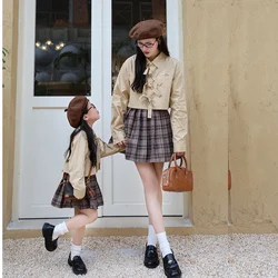 Mom and Daughter Matching Clothes Sets Mother Girls Equal Outfits Mummy and Me Long Sleeve Blouse + Plaid Skirts Two Piece Suit