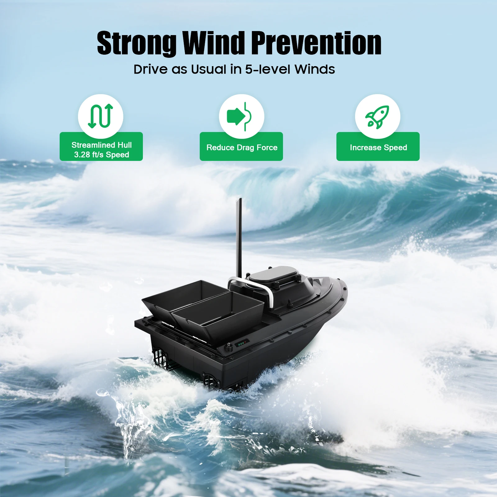2,4G Ferngesteuertes Angelköderboot, Angelköderboot mit zwei unabhängigen Köderbehältern, Hochgeschwindigkeits-Angelköderboot für Seen