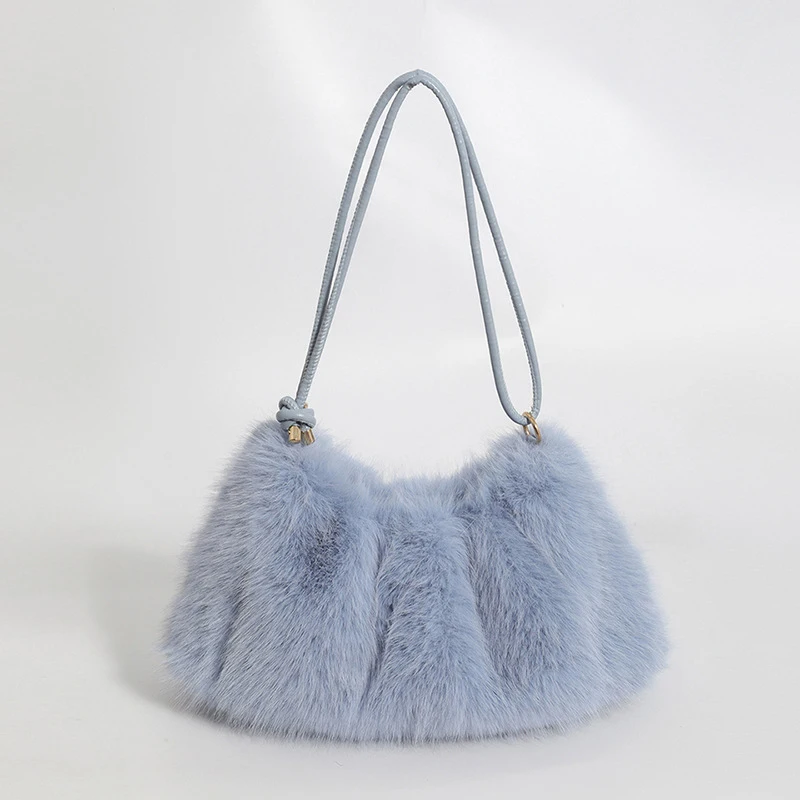 

Women's Autumn and Winter Handbag Imitation Fur Fashion Plush Underarm Bag Solid Color Large Capacity Shoulder Bag