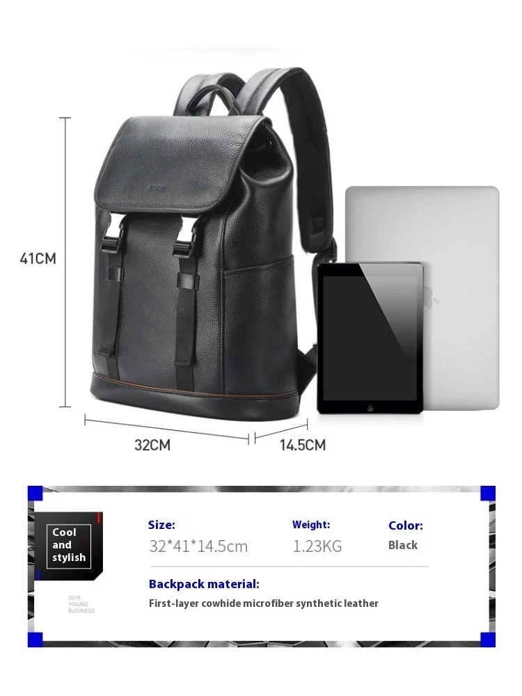 BOPAI A new backpack; Casual backpack; Men's backpack; The first layer of cowhide backpack; Large capacity backpack; Travel back