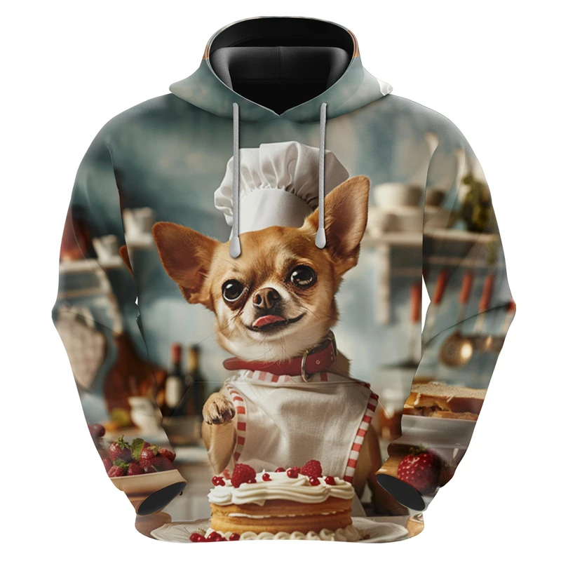 Cute Pastry Chef Dog Graphic Sweatshirts Funny Baking Cake Design Hoodies For Men Clothes Corgi Chihuahua Husky Pullovers Unisex