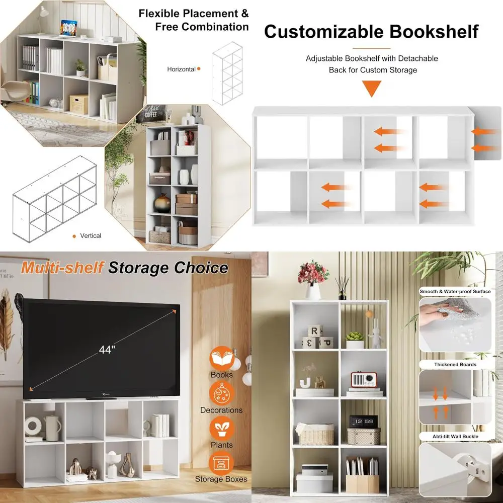 

White 47.7 Open Cube Bookshelf with 4 Removable Panels, Storage Display for Home Office, Living Room, 11.6 W×24 H