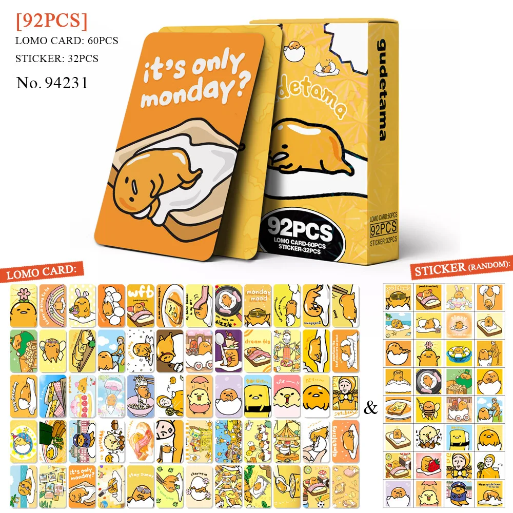 92Pcs/Set Sanrio Gudetama Series HD Printed Lomo Cards Kawaii Bookmarks And Stickers High Quality Photocards Collection Gifts