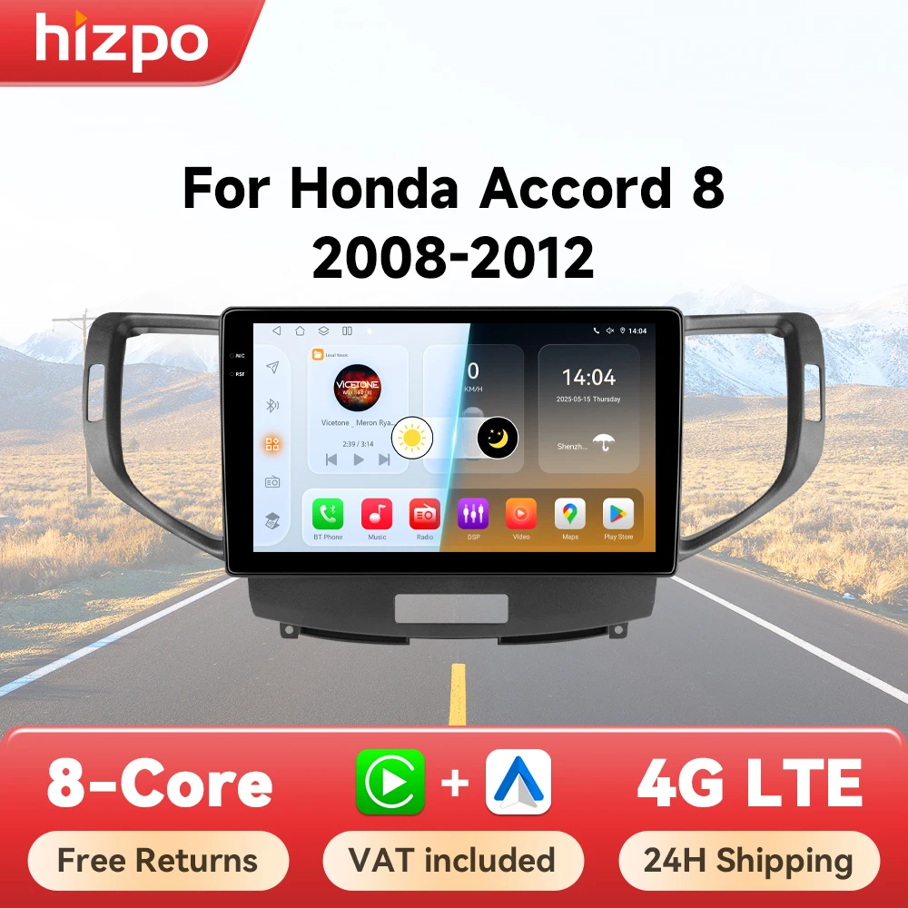 Hizpo 9 Pollici Radio Per Honda Accord 8 2008-2012 4G Auto Multimediale GPS 2din Autoradio Wireless CarPlay Android Auto di Navigazione BT