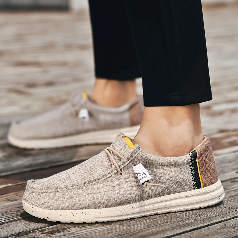 Men breathable casual canvas shoes comfortable slip-on loafers soft lazy loafers men light driving boat shoes Size 40-48