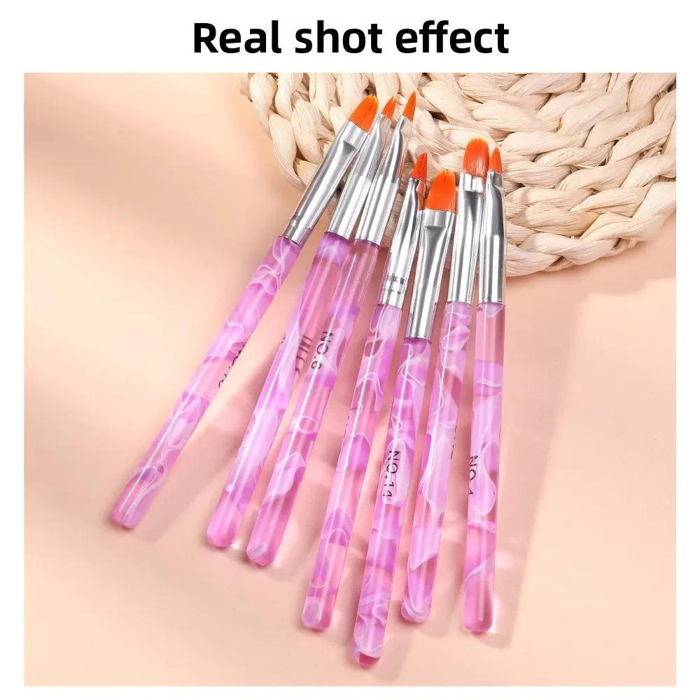 Set di pennelli per nail art fai da te da 7 pezzi - Manico acrilico trasparente viola Pennelli per intaglio e pittura floreale per disegni di unghie in gel/acrilico