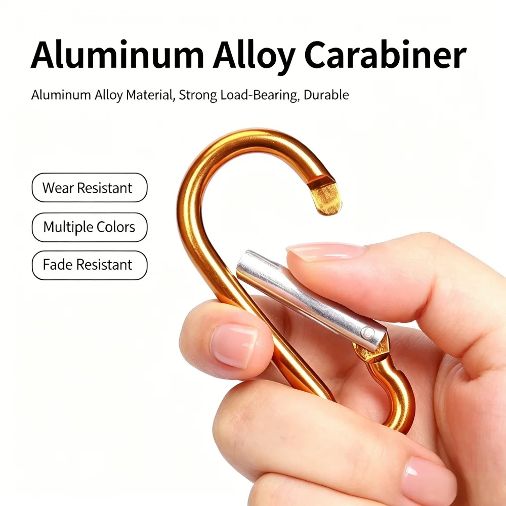 Bunter Aluminium-Legierung D-Karabiner Federclip Wasserflaschenhaken Schlüsselanhänger Rucksack-Schnalle für Outdoor Camping Wandern Klettern – Detail 4