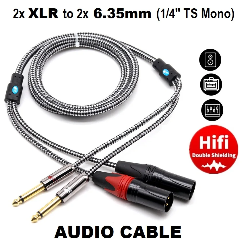 Dual 1/4'' TS Mono 6.35mm Jack  to 2 XLR Male 3-Pin Audio Cable for Amplifier Mixer Console Hi-Fi Stereo System Shielded Cords