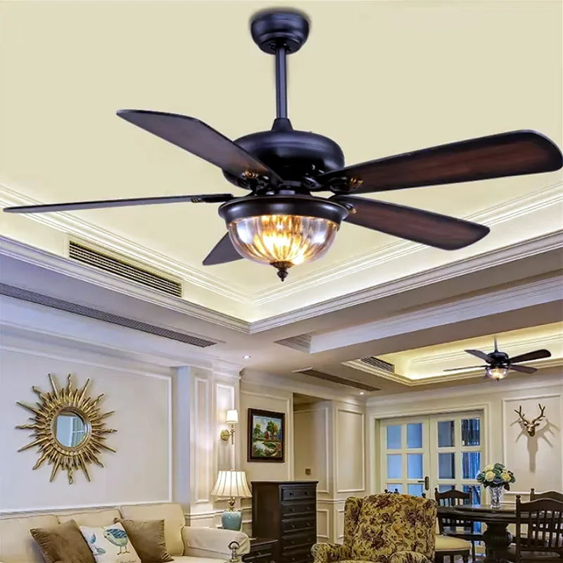 Outdoor Waterproof Sun Protection DC Motor 35W Ceiling Fans Glass House Courtyard Summer House Ceiling Fan Lighting