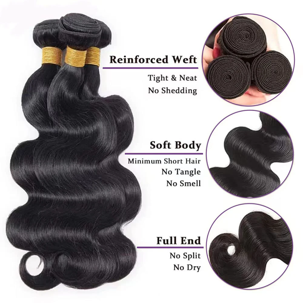 Body Wave Bundles Human Hair Brazilian Weaving Natural Black 1 3 4 Bundles Deal 100% Virgin Hair 30 36 Inch Raw Hair Extensions