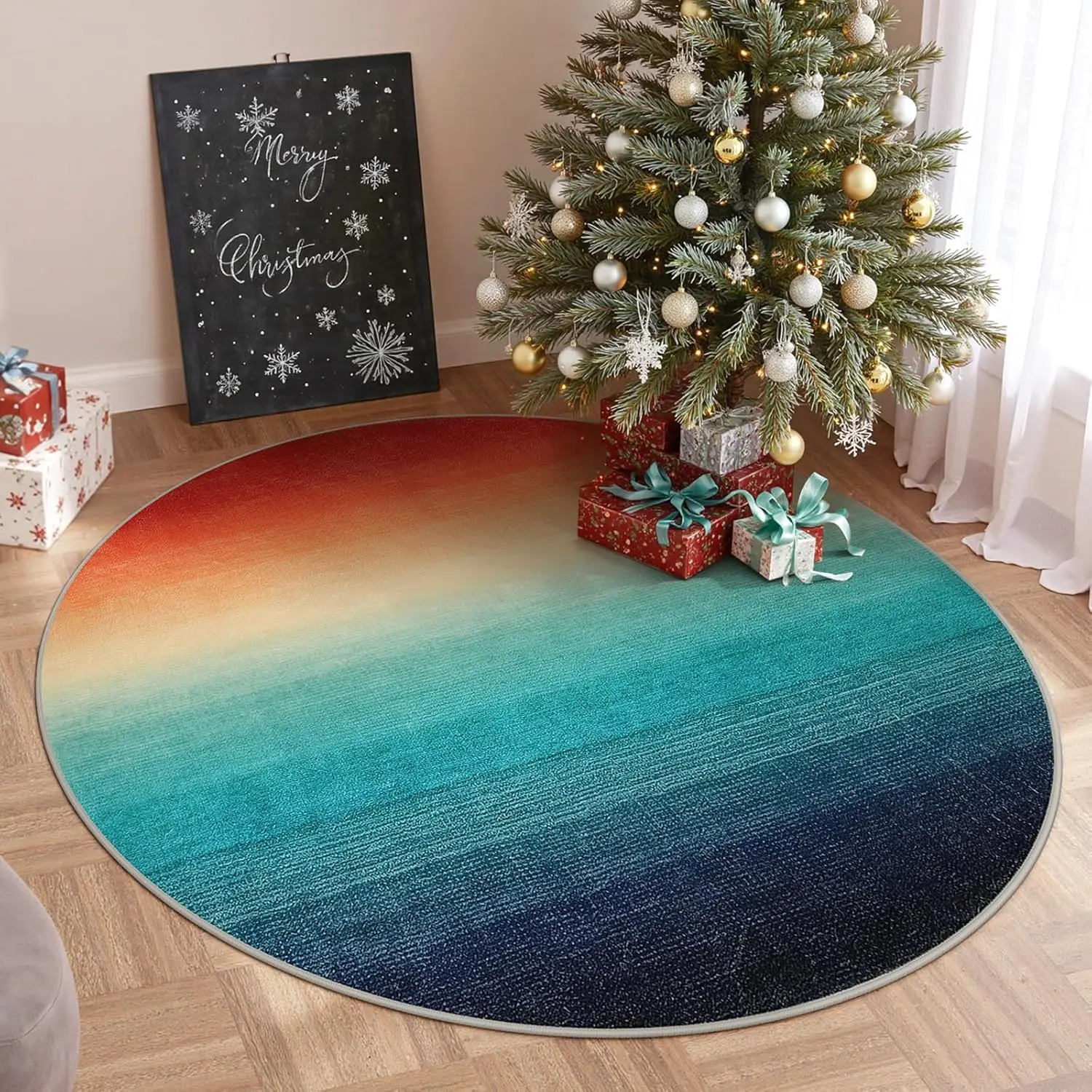 Modern Ombre Abstract Round Area Rug,Colorful Washable Living Room Circle Throw Mat,Non-Slip Contemporary Kitchen Circular Floor