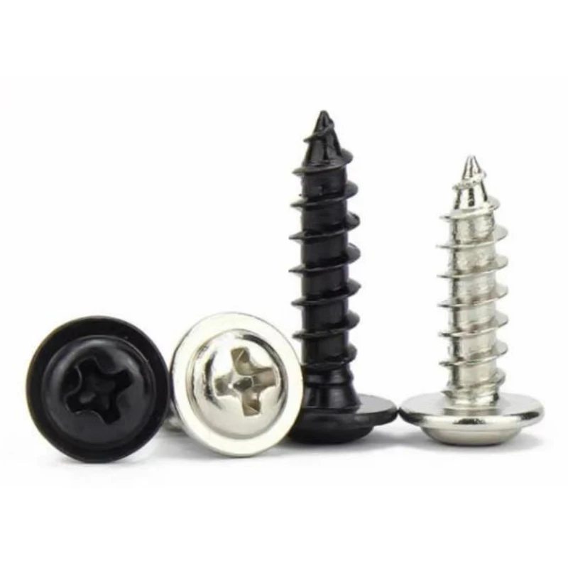 PWA Nickel Plated Black Carbon Steel Cross Round Head Self Tapping Screw with Pad M1.2 M1.4 M1.7 M2 M2.3 M2.6 M3 M3.5 M4 M5