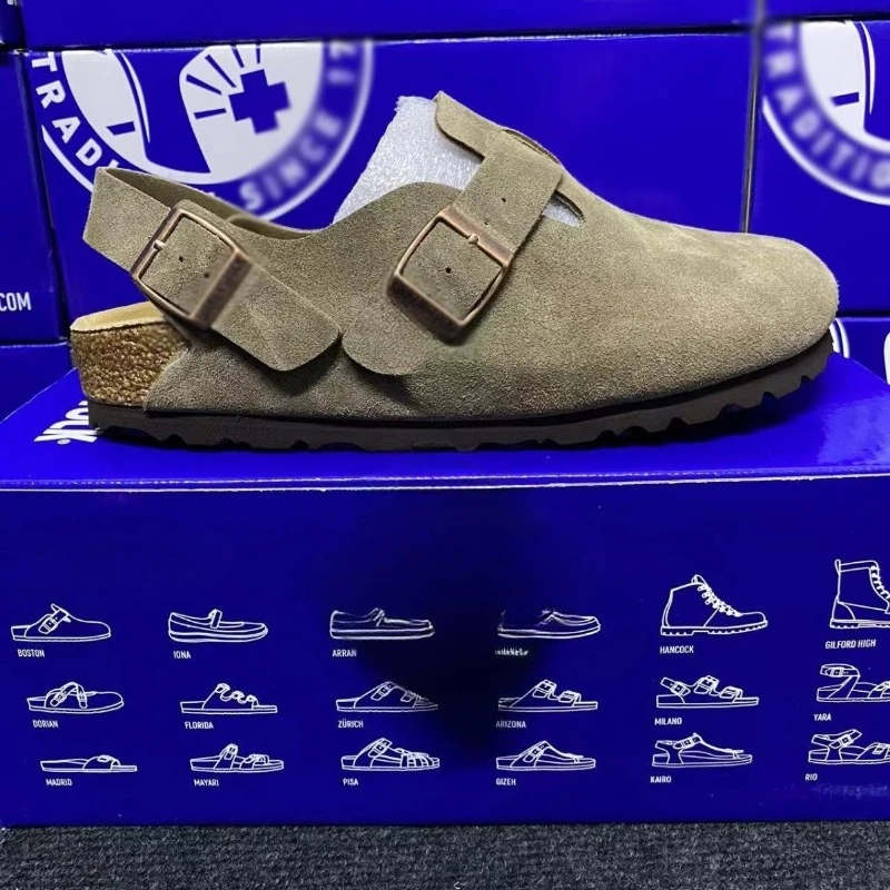 Sabots à lacets, sandales à talon réglable, sandales en daim à bout fermé, semelles intérieures en liège, chaussures de marche décontractées pour l'extérieur.