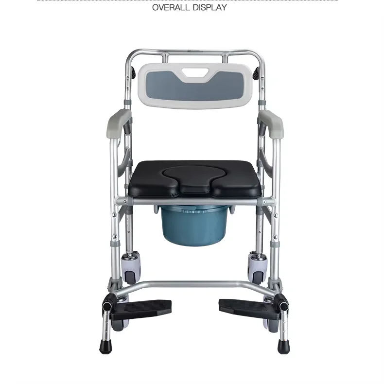 Patient Aluminum Frame Portable Wheelchair Commode Chair with 360 Degree Swivel Wheels