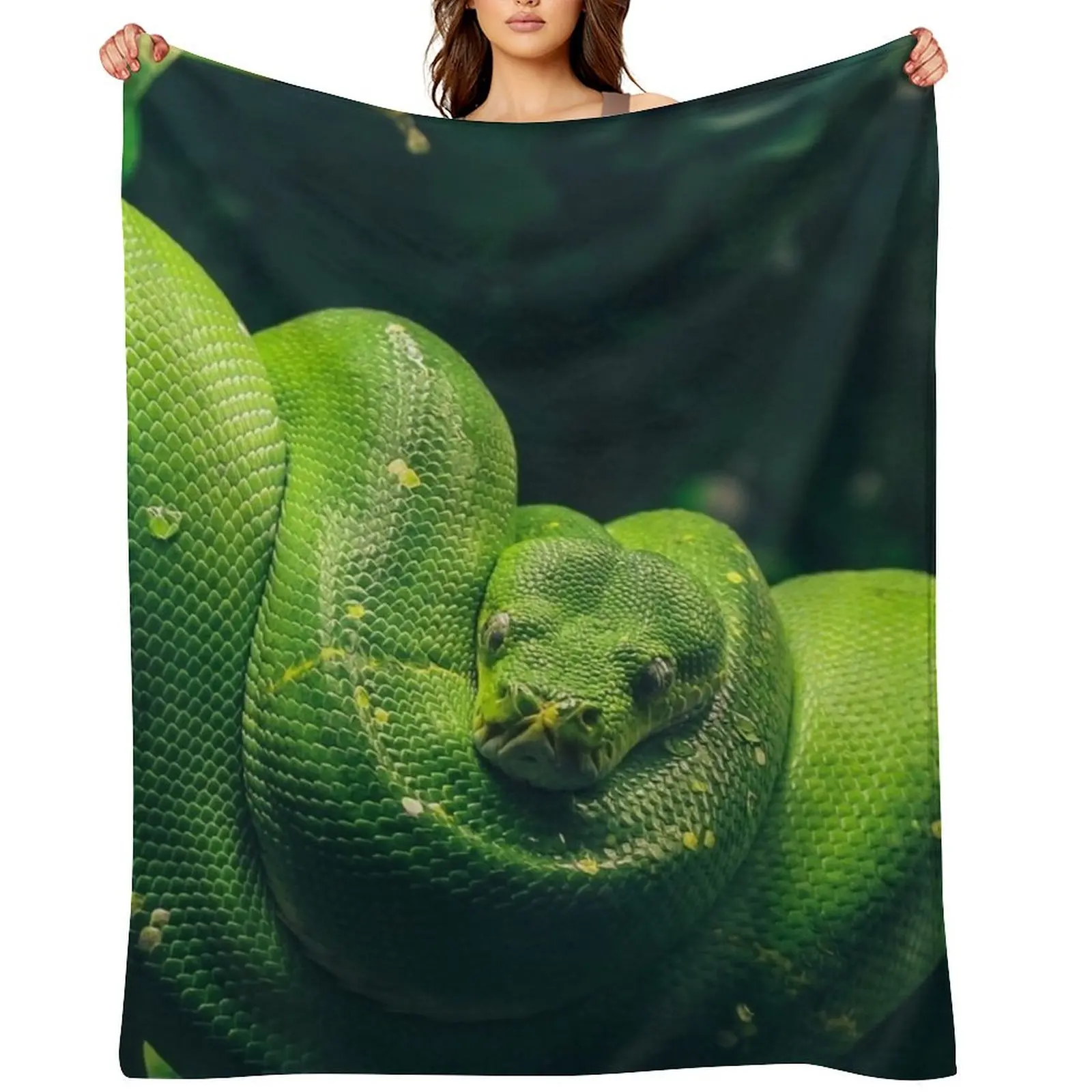 

Green Tree Python Throw Blanket Multi-Purpose Furrys Furry Giant Sofa Blankets