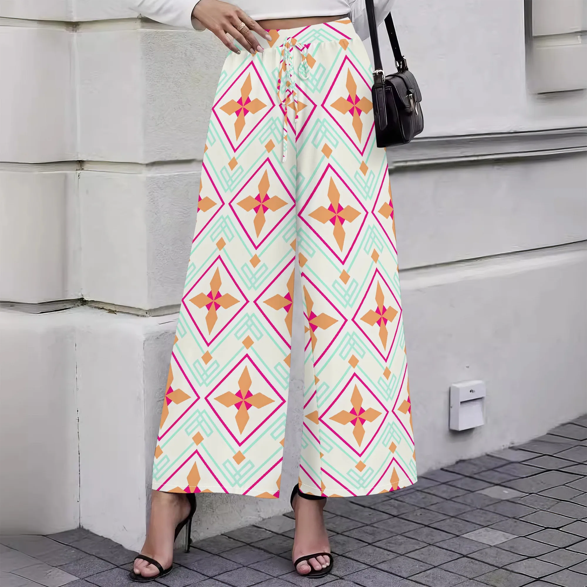 Ladies' 2025 Spring/Summer New Style Bohemian Custom High Waist Retro Trendy Casual Beach Slimming Wide Leg Pants Long Pants