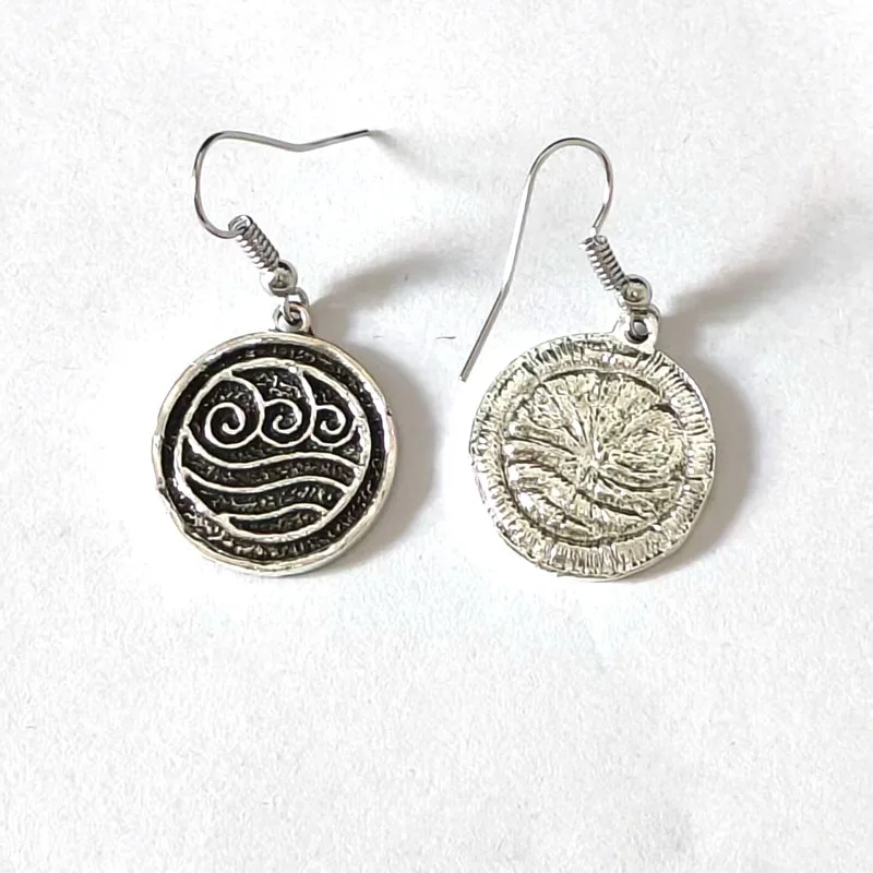 1pair Round The Last Airbender Air Fire Earth Water Elements Lotus Amulet Earring