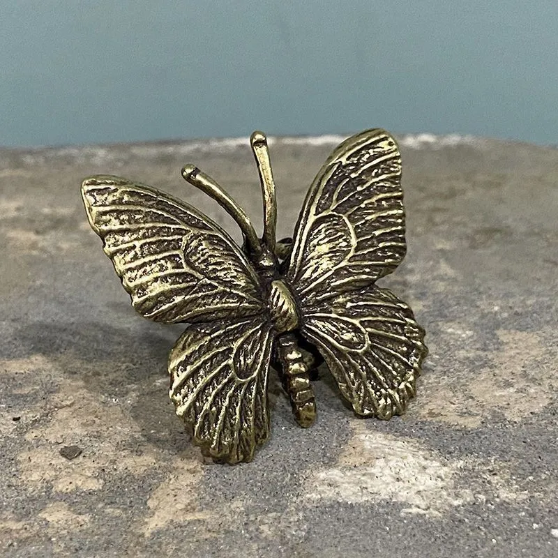 Adorno de Escritorio Retro de Mariposa de Latón Puro, Decoración de Insecto de Latón para Paisajismo, Mascota de Té m344