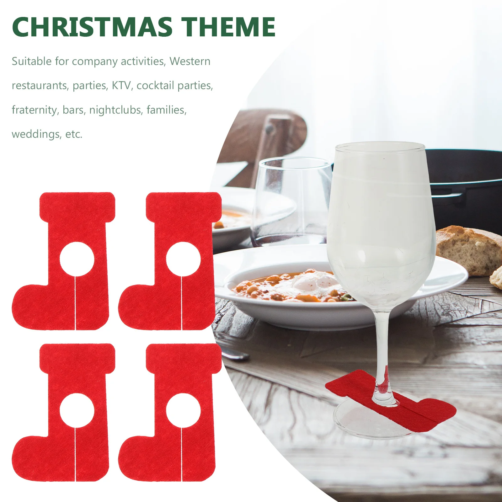 

12Pcs Christmas Wine Glass Markers Felt Tags Reusable Drink Identifiers Party Decoration Wine Charms Glass Cup Labels