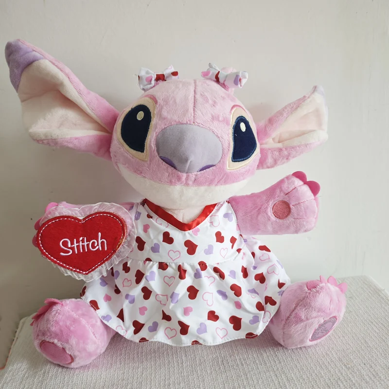 

Сидящая 28 см Лило и Стич, мягкая кукла для девочек, платье в форме сердца, плюшевые игрушки ангела для подарка на день рождения