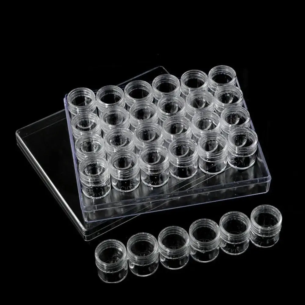 

New Acrylic Bead Storage Box Round Shape Mini Size Transparent Bottles Clear 30 Compartments Beads Organizer Bead Storage